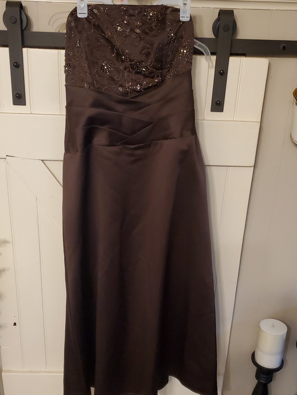 Strapless Beaded Brown Evening Dress